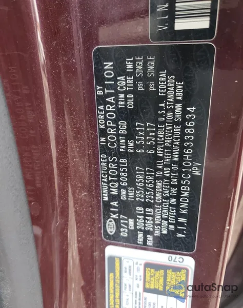 2017 Kia Sedona Lx из США, поврежденный, VIN KNDMB5C10H6338634